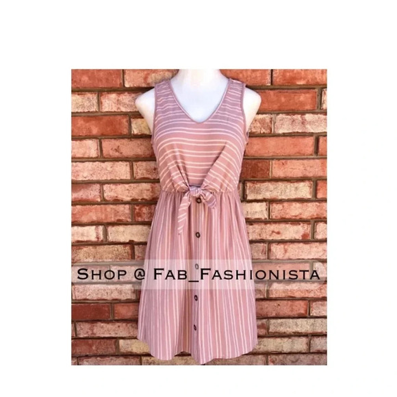 Mauve stripe front tie dress size medium - Picture 1 of 5